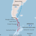 Map of Antarctica Cruise Itinerary round trip from Ushuaia with a stop in Buenos Aries