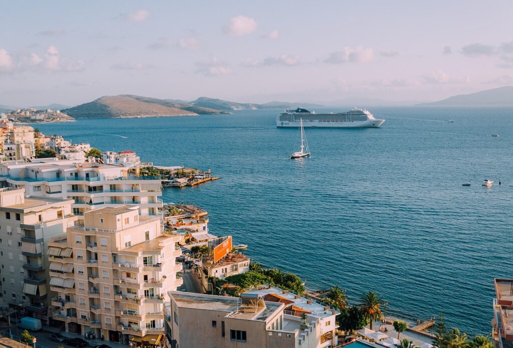 cruise, cruise ship, sea, water, sailing boat, boat, ship, vacations, nature, travel, albania, summer, outdoors, coast