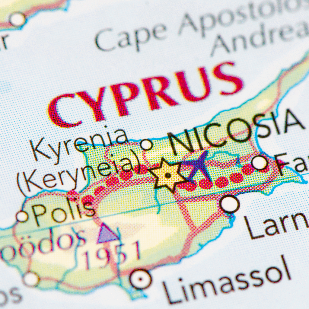 Map of Cyprus, an ocean cruise port